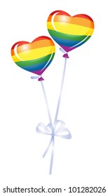 Two heart balloons, rainbow heart