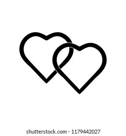 Two heart black on white background sign. Symbol linked, join, love, passion and wedding. Template for t shirt, apparel, card, poster, valentine day. Design element. Vector illustration