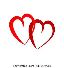 Two heart card. Isolated mark on white background. Symbol linked, join, love, passion and wedding. Template for t shirt, apparel, card, poster, valentine day. Design element. Vector illustration
