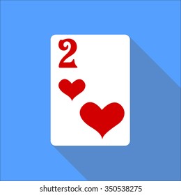 two heart casino sign icon playing card long shadow  for web and mobile applications