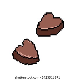 Two heart chocolate. Pixel bit retro game styled vector illustration drawing. Simple flat cartoon drawing isolated on white square background.