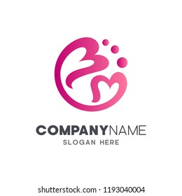 two heart in circle shape logo design