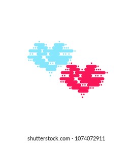 Two heart of floating clouds. Heart icon, modern minimal flat design style. Vector illustration isolated on white background, love symbol