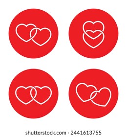 Vector de icono de dos corazones en estilo plano. Símbolo de signo de amor doble. Concepto de saludo romántico