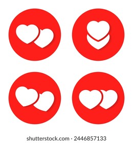 Vector de dos corazones en diseño plano. Símbolo de signo de amor de pareja