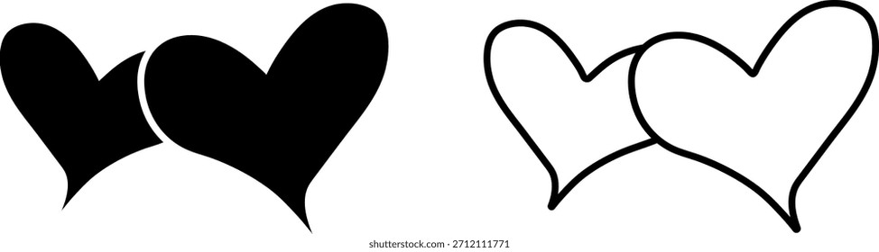 Two heart icons designed in black and white showing love and connection in a simple format