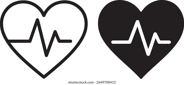 Two heart icons with heartbeat line in black and white color