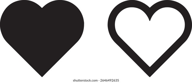 Two Heart Icons Symoblize Love and Affection Black and White Designs Demonstrate Simple Graphics for Emphasizing Romance Feelings