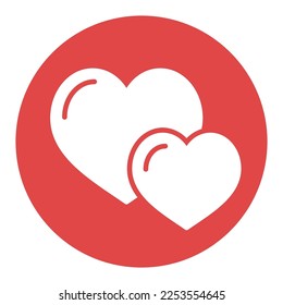 Icono de glifo aislado de dos corazones. Símbolo de San Valentín. Ilustración vectorial, elementos románticos. Pegatina, parche, insignia, tarjeta para matrimonio, boda