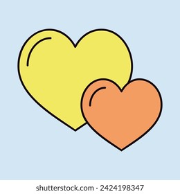 Two heart isolated icon. Valentine day symbol. Vector illustration, romance elements. Sticker, patch, badge, card for marriage, wedding