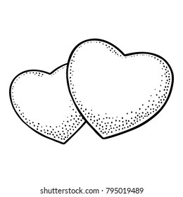 Two heart. Isolated on white background. Vintage black vector engraving illustration for poster valentine day or wedding