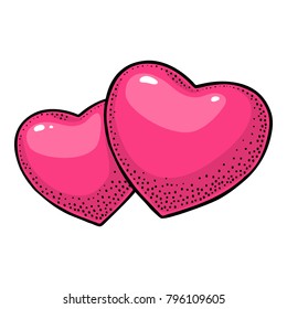 Two heart. Isolated on white background. Vintage color vector engraving illustration for poster valentine day or wedding