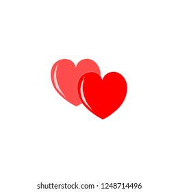 Two heart isolated. Red sign on white background. Romantic silhouette symbol linked, join, love, passion and wedding. Colorful mark of valentine day, card, etc. Design element. Vector illustration