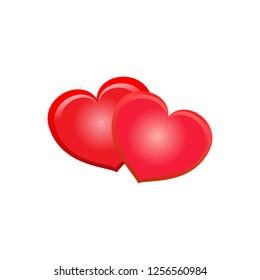 Two heart isolated. Red sign on white background. Romantic silhouette symbol linked, join, love, passion and wedding. Colorful mark of valentine day, card, etc. Design element. Vector illustration