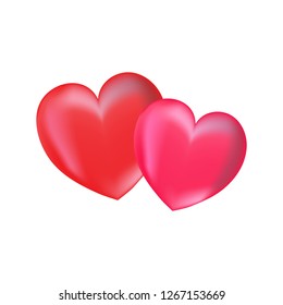 Two heart isolated. Red sign on white background. Romantic silhouette symbol linked, join, love, passion and wedding. Colorful mark of valentine day, card, etc. Design element. Vector illustration