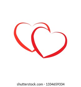 Two heart isolated. Red sign on white background. Romantic silhouette symbol linked, join, love, passion and wedding. Colorful mark of valentine day, card, etc. Design element. Vector illustration
