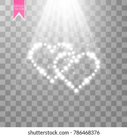 Two Heart of the lamps and projector on a transparent background. Valentines day card. Vector illustration