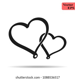 two heart linear vector, mobile minimalistic flat design