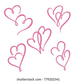 Two heart lines set. Valentine's Day, double heart. vector