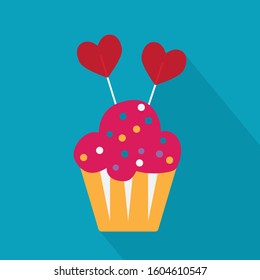 two heart lollipop in cup cake icon- vector illustration