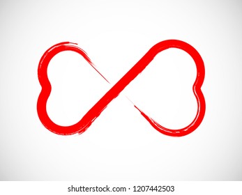 Two heart in love . Grunge Infinity Symbol. Distressed Paint Brush Stroke, vector design.