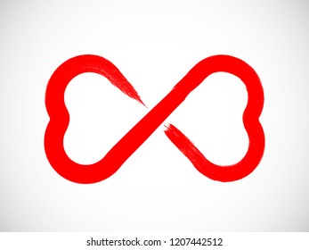 Two heart in love . Grunge Infinity Symbol. Distressed Paint Brush Stroke, vector design.