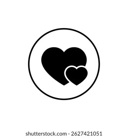 Two heart, love icon on circle line. Romatic couple sign symbol