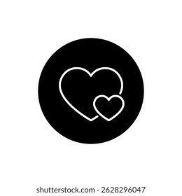 Two heart, love outline icon on black circle. Couple, romantic sign symbol