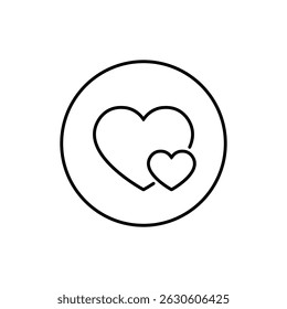 Two heart, love outline icon on circle line. Couple, romantic sign symbol