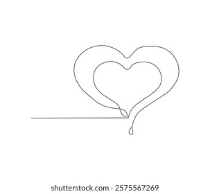 Two heart and love sign. One continuous line drawing of love icon. Symbol of Valentine day and romantic moment. Editable stroke. Doodle line illustration