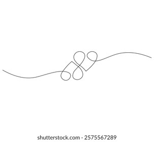 Two heart and love sign. One continuous line drawing of love icon. Symbol of Valentine day and romantic moment. Editable stroke. Doodle line illustration