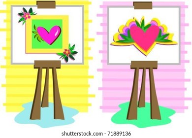 Two Heart Paintings on Easels