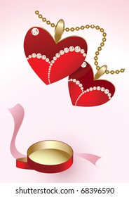 Two heart pendants and red box. Use it as  decoration for your Valentine's design