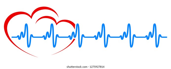 Two heart, pulse one line, cardiogram sign, heartbeat - stock vector