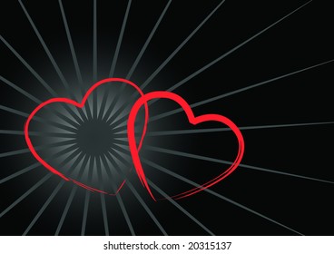 two heart in red with black rays