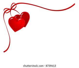 two heart with red bow and ribbon