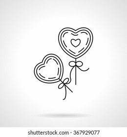 Two heart shape balloons with bows. Romantic gift and decor. Valentines Day theme. Vector icon flat thin line style. Element for web design, business, mobile app.