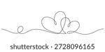 two heart shape line art decorative handdrawn. one line drawing of love ribbon couple heart symbols minimalism