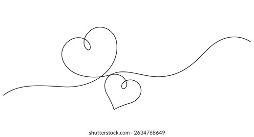 two heart shape line art decorative handdrawn. one line drawing of love concept heart symbols minimalism