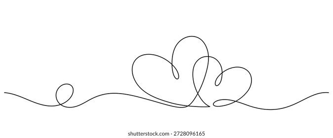 Dibujado a mano decorativo del arte de la línea de la forma de dos corazones. un dibujo de la línea de la cinta del amor