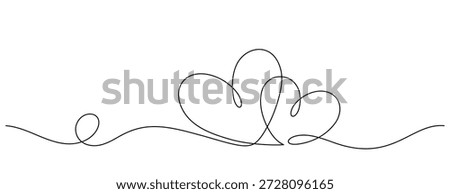 two heart shape line art decorative handdrawn. one line drawing of love ribbon couple heart symbols minimalism