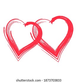 Two Heart shape. Love illustration. Valentine's day card background. Web icon, symbol, sign. Romantic wedding invitation.  Red graphic drawing isolated on white.