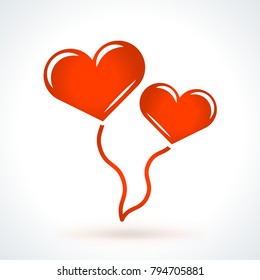 Two heart shaped ballons. St. Valentines Day vector design element. Love, wedding or dating romantic decorative symbol