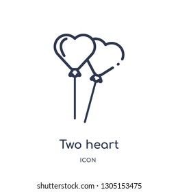 two heart shaped balloons icon from party outline collection. Thin line two heart shaped balloons icon isolated on white background.
