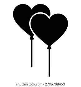 Two heart shaped balloons on sticks isolated on white background icon