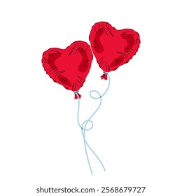 Two heart shaped balloons. Valentine's Day. Festive decor.  Flat illustration for postcard, print, poster, sticker.