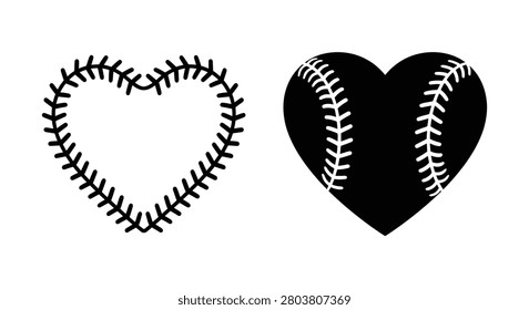 Two heart shaped baseball silhouettes with stitching details on a white background silhouette hearts sports ball ballgame seams