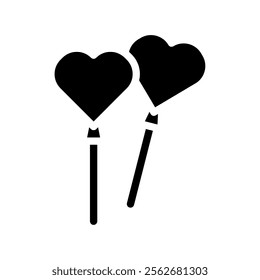 Two heart shaped lollipops icon. Concept of love, romance, and Valentine's Day.