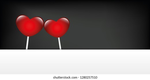 two heart shaped lollipops on banner with copy space vector illustration EPS10