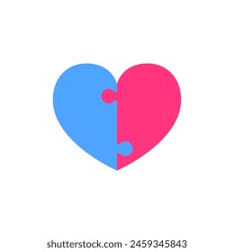 Two heart shaped puzzle pieces joined together.